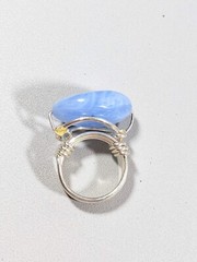 Artisan Silver Tone Blue Acrylic Oval Solitaire Style Wrap Ring Size 6
