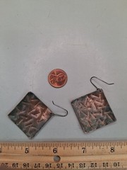 Hammered Copper Square Sterling Silver Hook Earrings