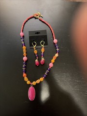 Unique Jewelry set Pink /Purple beaded necklace and earring set
