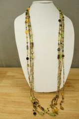 Artisan Jewelry Multi Strand Glass Beaded Lariat Green Purple Statement Necklace