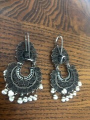 Earrings Mexico Filigree Silver Scroll & Pearl Beads Oaxaca Handmade