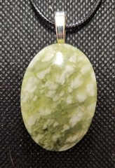 Pretty Green Serpentine Stone Pendant Necklace. Make a Statement! Great Gift!