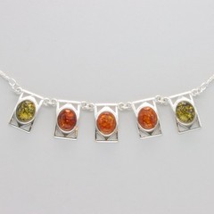 Oval Multi-Color BALTIC AMBER Square Necklace – 925 STERLING SILVER – Poland 41e