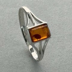 Square Cognac / Brown BALTIC AMBER Rectangle Ring – 925 STERLING SILVER #101e