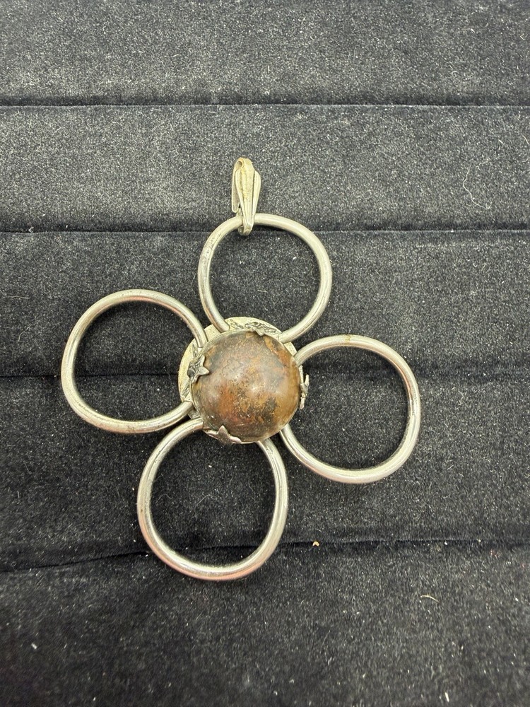 Vintage Retro Boho Hippie Big Flower Wood And Metal Pendant