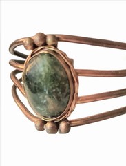 Antique Handmade Seraphinite Solitaire Gemstone Cuff Bracelet Wrap Brass copper