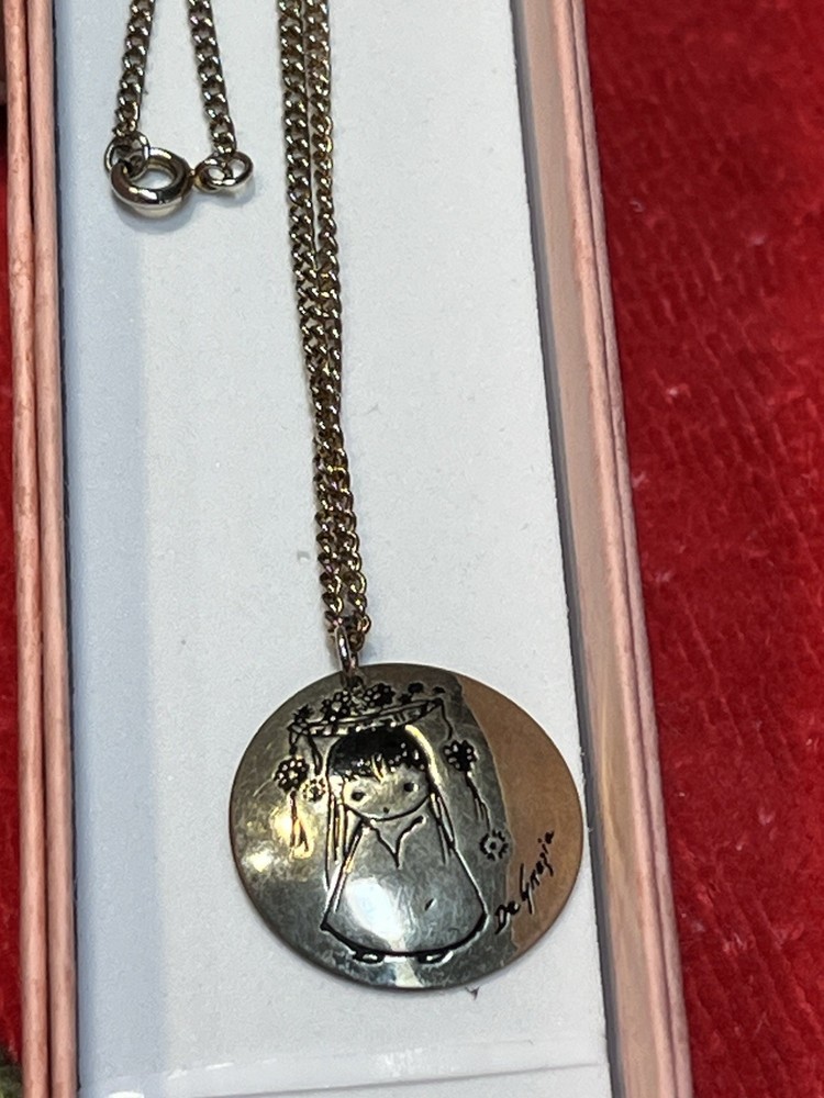 Vintage Sterling Silver (Tested) Ted De Grazia Nina Native Girl Pendant Necklace