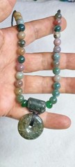 India Agates beads Hand made with Serpentine stone, adjustable necklace.
