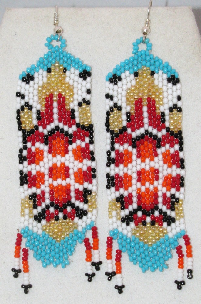 Beaded Dangle Earrings MULTICOLOR TURTLES 2 3/4″ Handmade in USA JE02