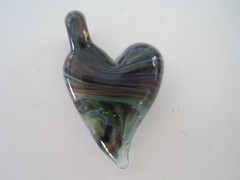 Love Glass Heart Shaped Pendant Handblown Artist Glass Splotch Swirl Green Blue