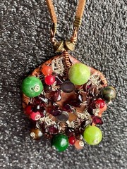 Natural Quartzite, Garnet, and Tiger’s Eye Copper Necklace. Mixed media jewelry.