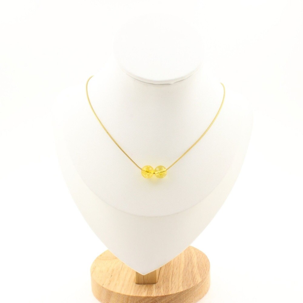 Necklace 2 Beads Citrine 0 5/16in Chain Steel Golden Stainless Necklace Women
