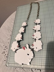 Baccurelli Iconic Huge 9 White Bunnies Acrylic Statement Necklace Hand-Signed