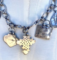 Large Sterling Chain Necklace 7 Large Handmade Charms 20.5” Length 7.3 Oz/202g