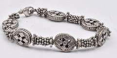 Artist Hand made multi shape Sterling Silver Beads unisex bracelet 7.2″ Long