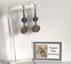 Handmade Lapis Lazuli Brass Earrings with Carnelian, Agate Accents