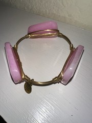 Pink Stone Bangle. Bracelet Stackable Gold Tone
