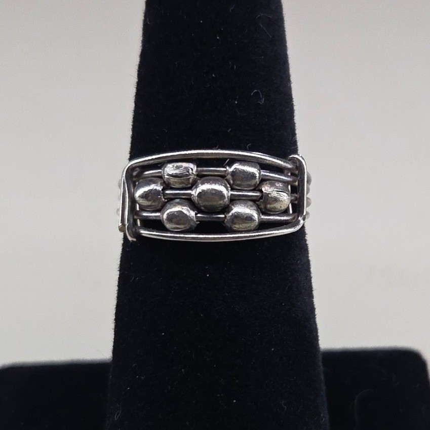 Handcrafted Silver Tone Abacus Look Wire Wrap Fidget Ring Size 7 Moving Beads