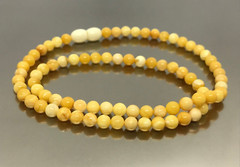 AMBER NECKLACE Gift Egg Yolk Round Beads Yellow Mat Baltic Amber Bead 7,8g 12799