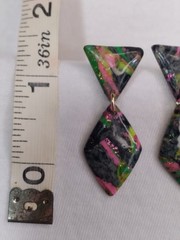 Handcrafted Earring Chain Necklace Set Polymer Clay Black Neon Pink Green Yellow