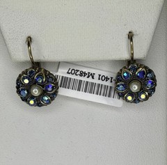 Blue Black AB Crystals Pearl Mariana Mosaic Pierced Earrings E-1401 Jewelry Gold