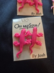 Oh My Gosh Earrings As Is Pierced Pink Salamander Newt Handmade Retro Lot