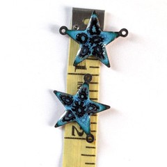 Blue Star Charms Enameled Copper with Black Murrini 2-Loop Connectors (20764)