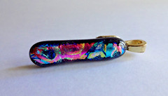 COLORFUL FUSED DICHROIC GLASS PENDANT 1.25 x .25 in PINK BLUE GREEN PURPLE GOLD
