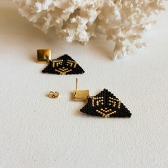 Handmade Miyuki Seed Bead Stud Earrings, Triangle Art Deco Geometric Earrings
