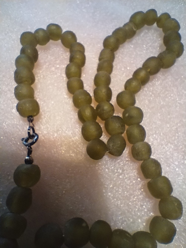 Olive Green Recycled Bottle Glass Beaded Ethnic Necklace 18″ Long