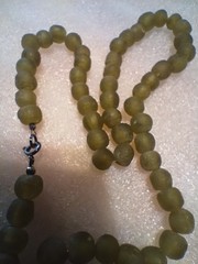 Olive Green Recycled Bottle Glass Beaded Ethnic Necklace 18″ Long