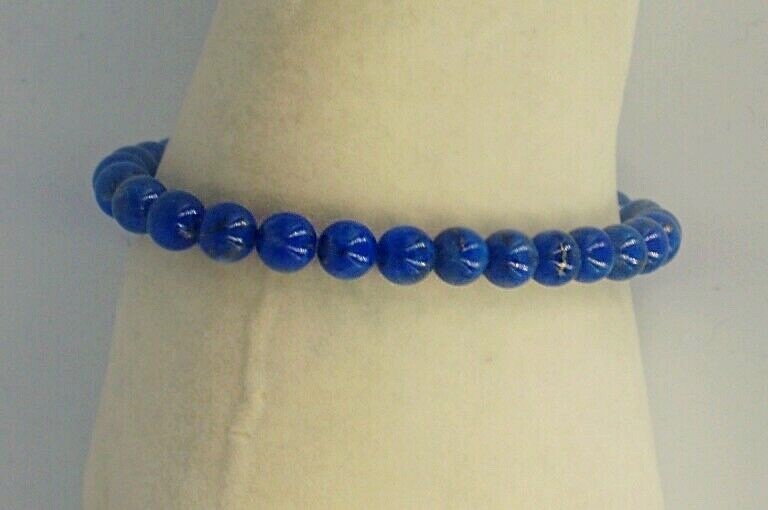 Genuine Denim-Lapis Stone Bead Stretch-Elastic Bracelet