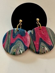 Handcrafted Pink Blue Green Polymer Clay with Gold Tone ball stud