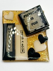 Lucinda Fiction Is Fun Books Pin Brooch Black Ivory Glitter