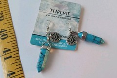 Blue THROAT CHAKRA PENDULUM Earrings new on card 2 inches long Communication +