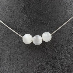 Necklace 3 Beads Selenite from Morocco 0 5/16in Chain Stainless Steel Femm
