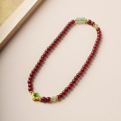 Double-Strand Red Buddhist Prayer Bead Bracelet with Cinnabar-Inspired Design
