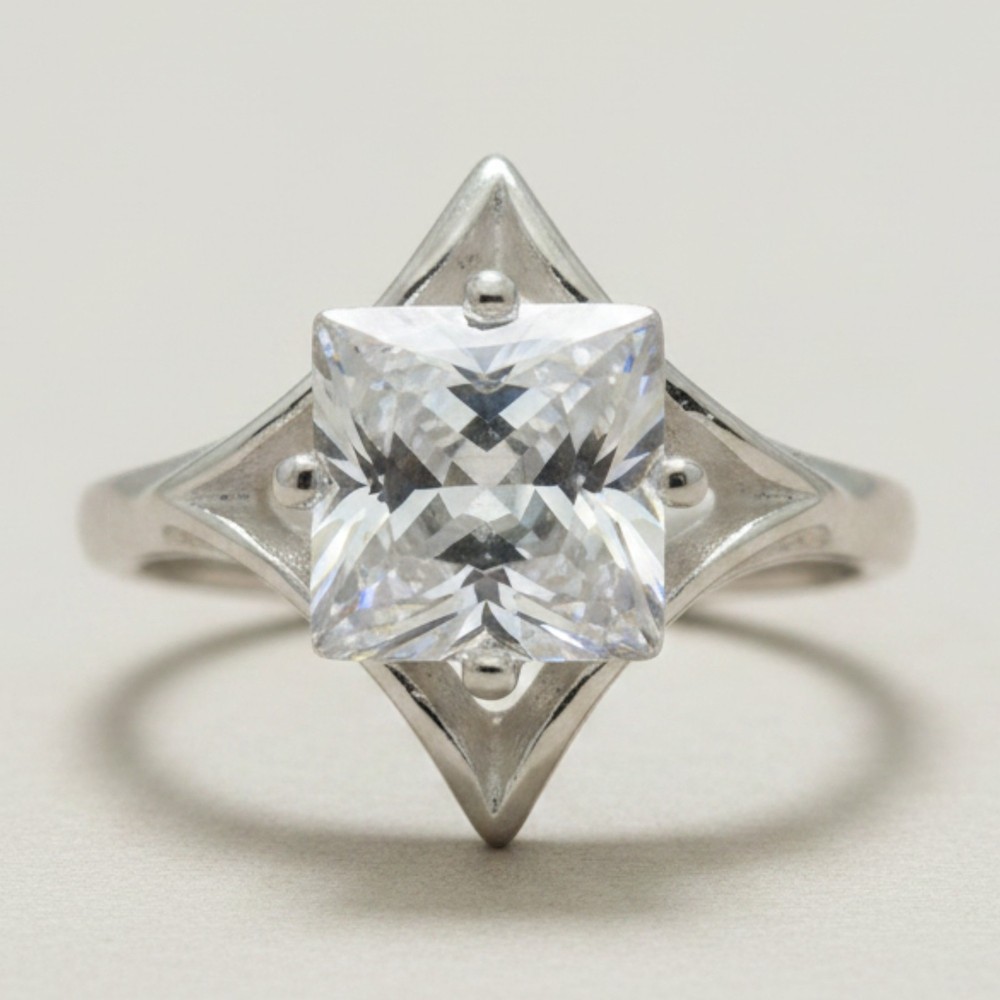Stylish Sterling Silver Engagement Ring Solid 925 Handmade Perfect Quality