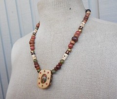 Goldstone Unakite Tagua Reversible Adjustable Necklace Gemstone Bone Skull Beads