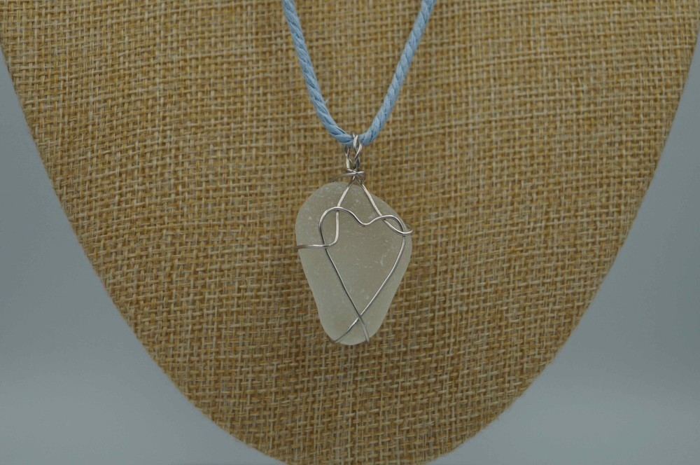 White Sea Glass Pendant: Teardrop Shape (P#147)