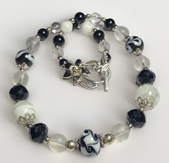 Artisan Handcrafted Art Deco Lampwork Glass Jewelry Black & White Necklace #2