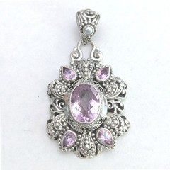 Sarda Bali Kunzite and Pink Quartz Sterling Silver Pendant