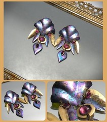 RARE HOLLY YASHI VINTAGE BOHEMIAN LEAF ARTISAN NIOBIUM LACE EARRINGS AMETHYST