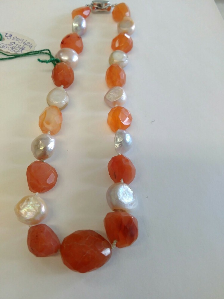 15.5in 13-21mm 230.3ct Orange Carnelian And Pearl Necklace