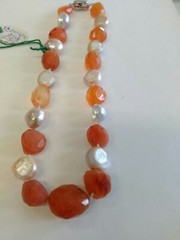 15.5in 13-21mm 230.3ct Orange Carnelian And Pearl Necklace