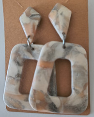 Dangle EARRINGS Statement Art Marble-Look Natural White Gray Sparkle/Silver NEW