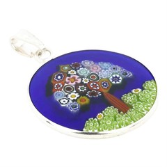 GlassOfVenice Murano Glass Millefiori Pendant «Tree of Life» in Silver Frame 7/8