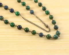 Natural blue and green azurite Necklace 30″ Gemstone 8mm in 925 Sterling Silver