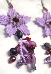 Handmade Beaded Flower Dangle Earrings with Seed Beads. Purple Color