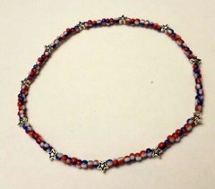 4th of July Red White & Blue Glass Seed Bead Patriotic Stars Stretch Anklet USA